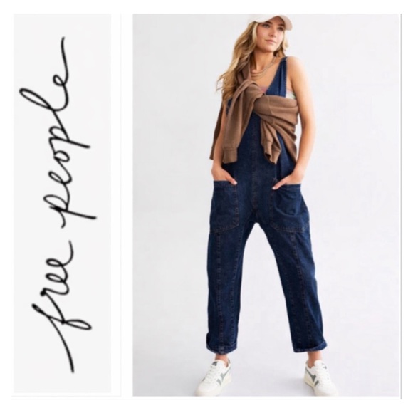 We The Free Pants - WE THE FREE People High Roller Jumpsuit Slouchy Denim Overall Oversized Women L
